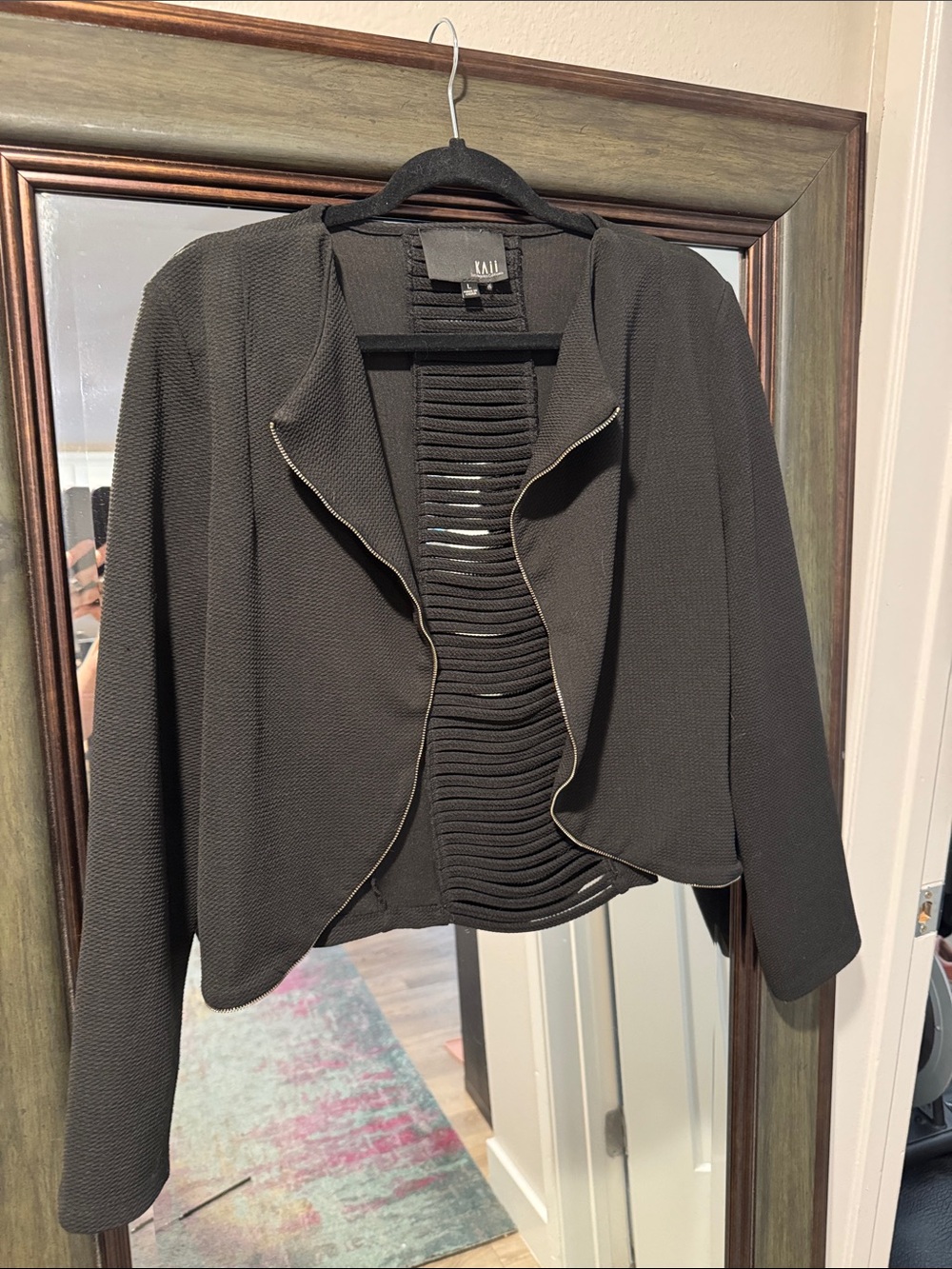Kaii Black Open-Front Textured Blazer with Ribbed Back